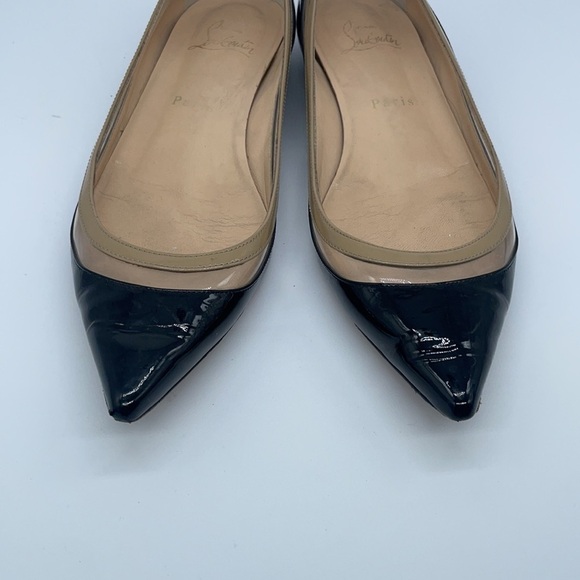 Christian Louboutin Black Beige Patent leather Paulina pointed toe flats 37 - Picture 2 of 9